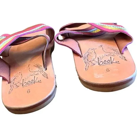 Beek Palila Slide Sandals Sz 6 | Anthropologie Leather Crisscross Flats Handmade - Picture 3 of 7